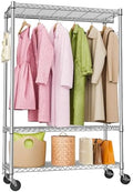 M MZG Heavy Duty Rolling Garment Rack 3 Tiers Adjustable Wire Shelving Clothes Rack with 1 Rods and Side Hooks,Storage Closet Clothing Rack with Wheels Chrome 15.7" D x 45.3" W x 75.6" H by MEIGAOPLASTICANDMETALHKCOLIMITED
