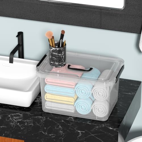 20 Quarts Stackable Plastic Storage Latches Box with Lid, Clear Latching Storage Bin with Handle, 4 Packs - Image 5