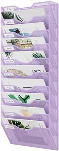 EasyPAG 10 Pocket Mesh Wall File Organizer, Hanging Paper Folder Holder with Classify Label, Vertical Wall Mount Mail Organizer for Office Home Classroom, Purple by EasyPAG