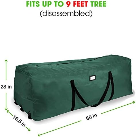 ProPik Rolling Christmas Tree Storage Bag, Fits Up to 9 Ft Tall Disassembled Trees, 28" H X 16.5" W X 60" L, Extra Large Heavy Duty Xmas Storage Container with Wheels & Handles, 600D Oxford (Green) - Image 5