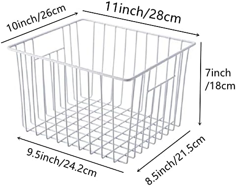 Slideep 11'' Farmhouse Freezer Food Storage Organizer Baskets Modern Refrigerator Metal Wire Basket Bin with Built-in Handles for Kitchen, Pantry, Bathroom, Cabinets, White -Set of 6 - Image 3