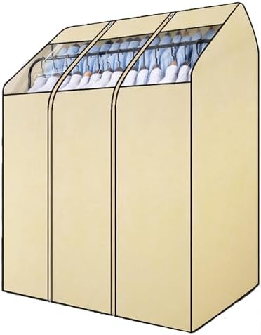 Clothing Rack Covers for High and Low Double Pole Clothes Hanger, Garment Rack Cover with Zipper and Clear Window for Suit, Coat, Long Dresses, Beige(160x78x150cm/63x31x59in) by Unknown