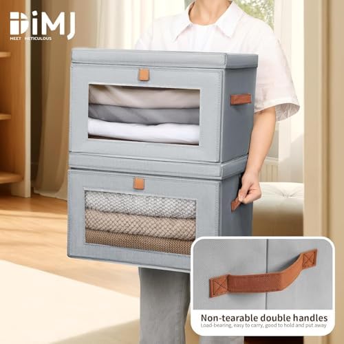 DIMJ Storage Bins with Lids - 6 Pack Fabric Closet Organizer with Window & Handles, Collapsible Decorative Storage Boxes for Shelves Under Bed, Books Clothes Blankets Sweaters Organization - Image 6