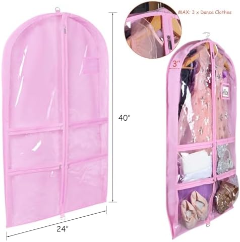 Syeeiex 40 Inch Clear Dance Costume Garment Bag, Pink, 5 Pack - Image 5