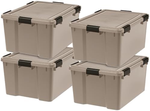 IRIS USA 4-Pack 63 Qt Storage Bins with Gasket Lids, Tan by IRISUSA