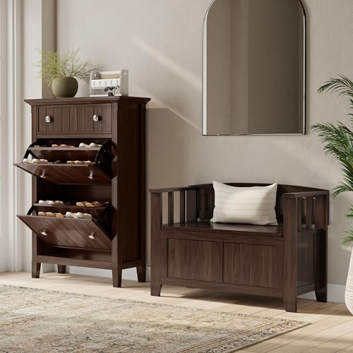 SIMPLIHOME Acadian Storage Bench and Shoe Cabinet Set in Brunette Brown - Image 2