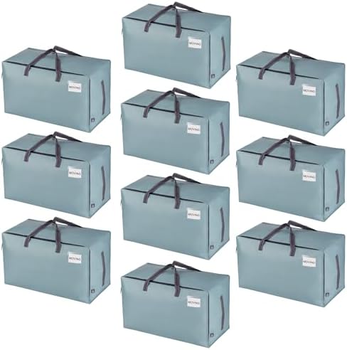 VENO 10 Pack Extra Large Heavy Duty Moving Bags with Wide Opening & Reinforced Handles, Reusable Storage Tote Bags with Strong Zippers for Clothes, College Dorm Essentials & Moving Supplies by Veno