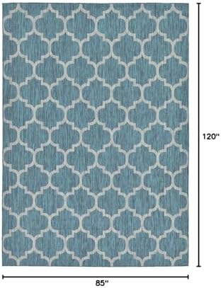Unique Loom Outdoor Trellis Collection Area Rug (7' 1" x 10' Rectangle, Teal/ Gray) - Image 2