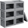 Homsorout Clothes Organizers and Storage - 6 Pack Large Storage Box with Lids, Foldable Closet Organizer with Lids, Decorative Basket Bins for Home, Dorm, Closet, Grey by Homsorout