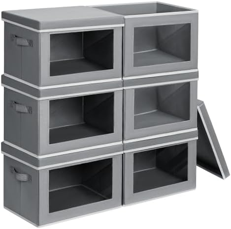 Homsorout Clothes Organizers and Storage - 6 Pack Large Storage Box with Lids, Foldable Closet Organizer with Lids, Decorative Basket Bins for Home, Dorm, Closet, Grey by Homsorout