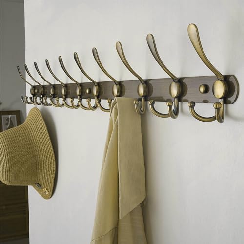 Dseap Coat Rack Wall Mount - 38” Long 10-Tri-Hooks Heavy Duty Coat Hanger Rail Wall Hooks for Hanging Coats Hats Clothing Clothes Purse Mudroom Entryway, Bronze, Pack of 2 - Image 4
