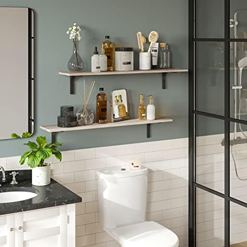DINZI LVJ Long Wall Shelves, 39.4Inch Wooden Wall Mounted Shelves, Set of 2 - Image 5
