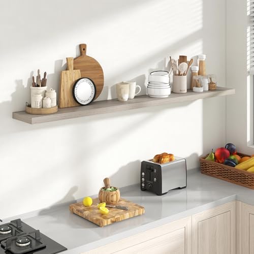 Acovy 72 Inch Floating Shelves, 8 Inch Deep Floating Shelves for Wall, Hanging Shelf with Invisible Brackets, Deep Shelves for Bathroom, Bedroom, Living Room, Grey, Set of 1 - Image 2