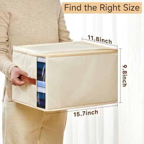 Clothes Storage Bins with Sturdy Frames, Foldable Fabric Clothing Organizer Box for Moving, Sweater Storage Cube with Lids and Zipper, Linen Closet Storage Bags for Blankets, Clothes, Sheet - Image 2