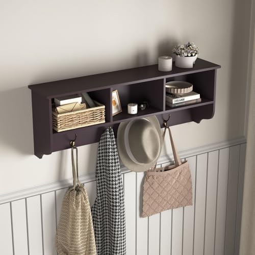 Wall Mounted Coat Rack with Shelf - Espresso MDF & Steel, 4 Hooks, 39"x8"x14" - Image 7