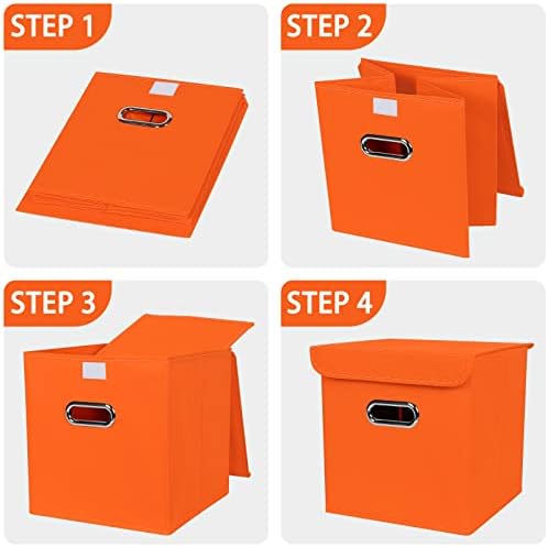 Closet Organizers Fabric Storage Bins With Lids Collapsible Cube Storage Organizer Basket With Handles,Storage Boxes for Clothes Storage,Office,Laundry,Shelves,6 Pack,（Orange） - Image 6