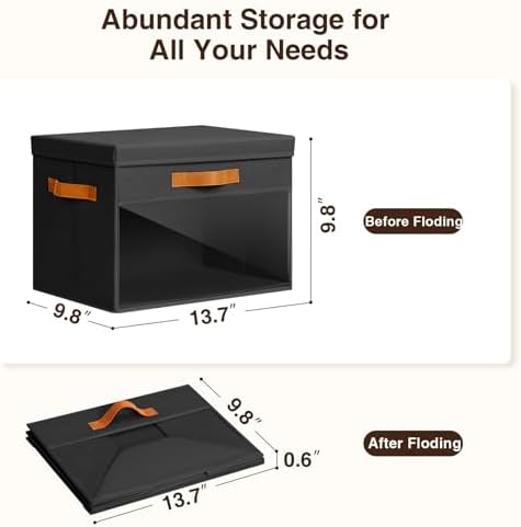Homsorout Large Storage Bins with Lids - 6 Pack Foldable Decorative Organizers with Clear Windows & Handles, Cube Storage Organizers for Clothes, Blankets, Sweaters, Sheets, Black - Image 3