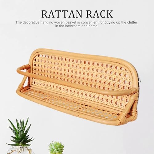 Mumusuki Floating Shelf, Wall Mounted Shelf Storage Organizer Rattan Decorative Shelves Hanging Basket for Shower Kitchen Bathroom Pantry Entryway Storage - Image 3