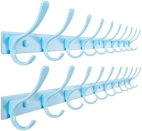SKOLOO Coat Rack Wall Mounted - 10 Hooks, Pack of 2, Heavy Duty, Stainless Steel, Metal Coat Hanger, Sturdy Wall Hooks for Hanging Coats, Jacket, Clothes, Hat, Blue by SKOLOO