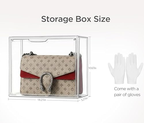 HBlife Purse Storage Organizer for Closet, Clear Stackable Handbag Display Case Box with Magnetic Door for Collectibles, Cosmetics, Women Heels and Toys, Medium, 5 Pack - Image 2