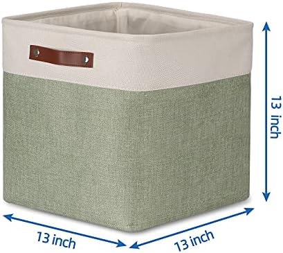 Temary Cube Storage Baskets for Shelves 4pack Fabric Storage Basket for Organizing Clothes, 13 Inch Storage Cubes with Leather Handles, Closet Baskets (White&Green) - Image 2