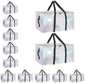 12 Pack-Extra Large Heavy Duty Moving Bags - Waterproof Storage Totes with Handles & Zippers, Foldable for College Dorm, Storage (Shiny Color) by Unknown