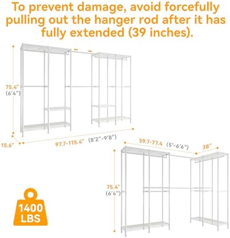 Higeego H5 Pro Heavy Duty Clothing Rack, Freestanding Clothes Rack, White - Image 6