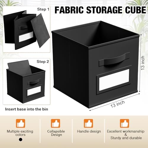 Teenyyou 10 Pack Fabric Storage Cubes 13 Inch Collapsible Cube Bins with Label Window & Handle Foldable Organizers Baskets for Shelf Closet Nursery Kids Room Clothes Book Toy(Black) - Image 3