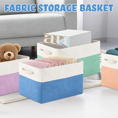 6 Pack Macaron Cube Storage Bins Fabric Handle Cube Baskets, 15x11x9.5 Inch - Image 5
