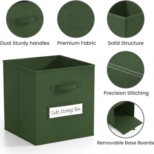Storage Bins,13 Inch Cube Storage Bin with Labels,6pcs,Dark Green - Image 2