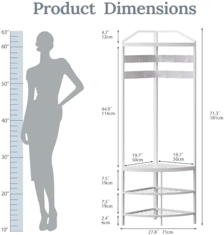 GiftGo Corner Hall Tree with Shoe Bench Entryway Coat Rack with 10 Metal Movable Hooks Freestanding Clothes Rack Shoes Shelf Organizer for Home Office Bedroom (White) - Image 2