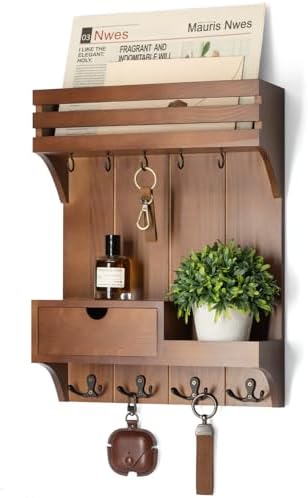 Rebee Vision Key Holder Wall Mount with Drawer Organizer for Entryway,Brown by REBEEVISION