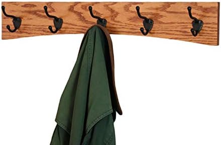 Oak Curved Back Wall Mounted Coat Rack - Bronze Hooks - Made in The USA (Burnt Orange, 25.5" x 4.5" - 5 Hooks) - Image 2