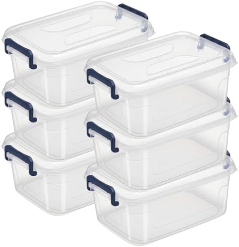 Tribello Small Storage Bins with Lids, 6-Pack Stackable Plastic Containers for Home Organization – Clear Totes for Closet and Underbed Storage, 5 Quarts by Tribello