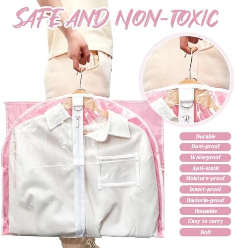 Nuenen 12 Pcs Clear Garment Bags Dance Costume 5 Pockets,Pink,37 Inch - Image 4