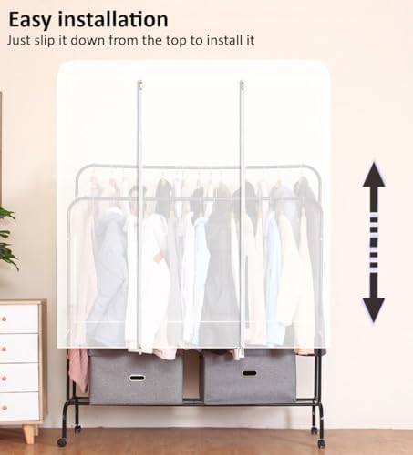 Double Hanging Rods Clothes Rail Widen Dust Cover, 75cm/29.5inch Extra Wide Garment Rack Cover with Zipper for Bedroom Shop Office, 5ft Hanging Clothes Rack Protector Cover (130X150X75cm,Translucent) - Image 6