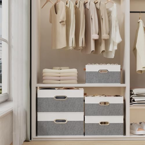 Yawinhe Fabric Storage Baskets,13.0x9.1x7.9in,White/Grey,6-Pack - Image 4