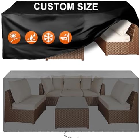 Patio Furniture Cover Rectangle 48"(L) x 48"(W) x 36"(H), Custom Heavy Duty 420D Waterproof Outdoor Cover with Drawstring & Buckles for Table Chair Garden, Black by Cisvio