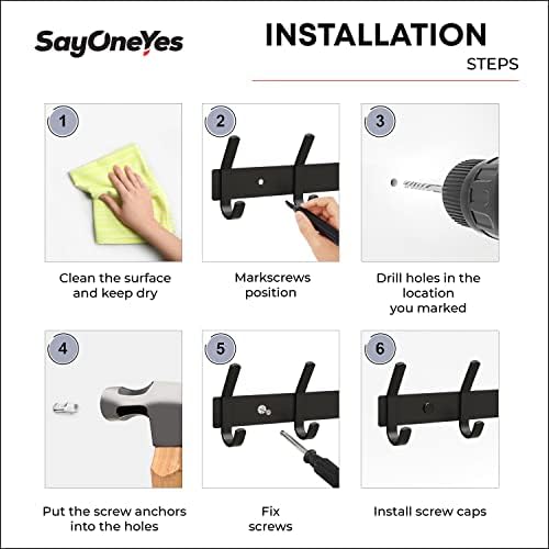 Coat Rack Wall Mount – 30 Inch Stainless Steel Hook Rail with 10 Double Coat Hooks for Hanging – Wall Mounted Entryway Organizer for Coats, Hats, Bags, Towels, Robes, Closet or Bathroom - Black 2 Pack - Image 6