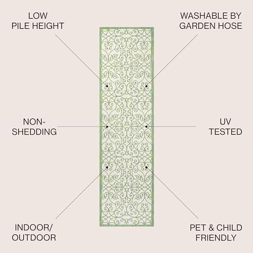 Eyely Filigree Weave Runner Rug 2X8 Cream/Green, Indoor Outdoor Rug - Image 4