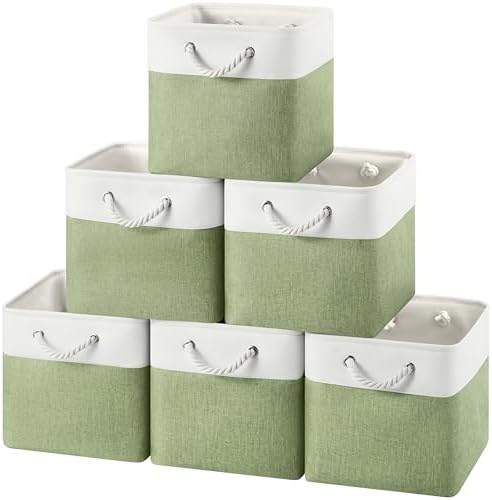 12x12 Inch Fabric Cube Storage Bins with Cotton Rope Handle 6-Pack by HUZNXVY