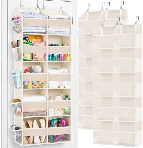 2 Pack Over the Door Organizer 5 Tiers, Extra Large Behind Door Storage of 10 Compartments, 80 lbs Weight Capacity Over Door Organizer, Door Hanging Organizer for Closet, Diaper Organizer, Beige by Ofiray-home