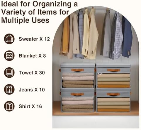 Homsorout Large Storage Bins with Lids - 6 Pack Foldable Decorative Organizers with Clear Windows & Handles, Cube Storage Organizers for Clothes, Blankets, Sweaters, Sheets, Grey - Image 6