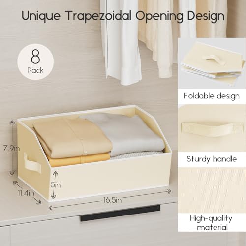 Homsorout Large Closet Organizers and Storage Bins - 10 Pack Trapezoid Storage Baskets for Shelves, Foldable Fabric Basket with Handles Ideal for Closet, Basket, Wardrobe and Shelf Storage, Beige - Image 2