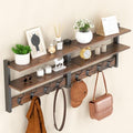 2 Tier Coat Rack Wall Mount with Shelf, 33" Wall Shelf with Hooks, Entryway Key Holder for Wall with 8 Heavy Duty Double Hooks, Coat Hook Wall Mounted for Bedroom, Living Room, Rustic Brown by Orapoke