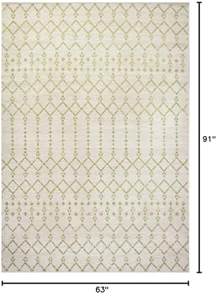 Eyely Moroccan Textured Weave Area Rug 5X8 Cream/Green, Indoor Outdoor Rug - Image 2
