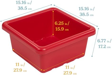 ECR4Kids Stackable Square Bins with Non-Snap Lids, Multipurpose Organization, Red, 2-Pack - Image 2