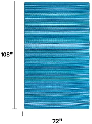 FH Home Outdoor Rug - Waterproof, Fade Resistant, Reversible - Premium Recycled Plastic - Striped - Large Patio, Deck, Sunroom, Camping, RV - Havana - Turquoise Crease Free - 6 x 9 ft - Image 2