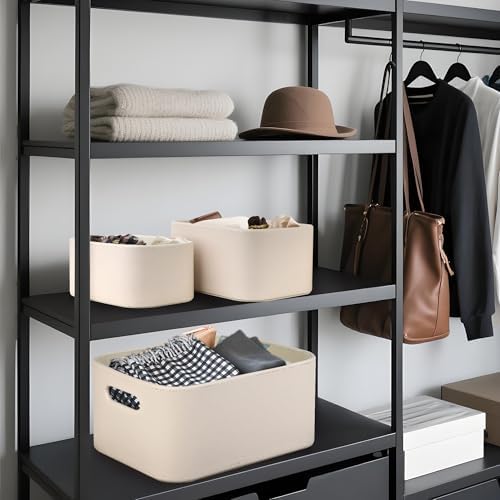 HofferRuffer Faux Leather Storage Baskets Bins with Velvet Lining for Organizing, Storage, Gifts, Set of 3 Nesting Shelf Baskets Decorative Storage Boxes for Home Organization (Cream White) - Image 5