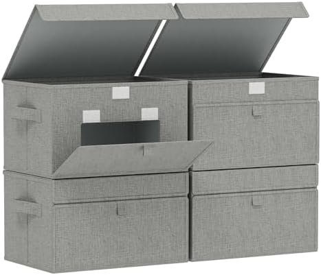 Foldable Storage Boxes with Flip Cover,13x9.1x7.9in,Grey,4 Pack by Unknown